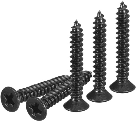 DTGN 100Pcs #4x3/4 Flat Head Wood Screws, 304 Stainless Steel Phillips Self Tapping Screws - Good for Woodworking, Furniture - Black