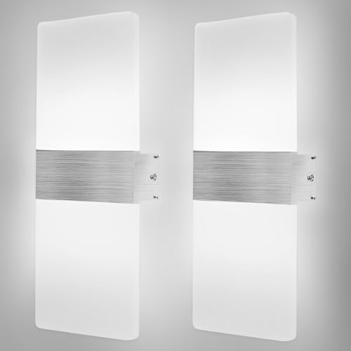 DAGORD Lot de 2 appliques murales d'intérieur LED blanc froid 6500 K en acrylique - Éclairage mural moderne pour salon - 12 W - Applique murale LED haut et bas - Éclairage plat pour chambre à coucher