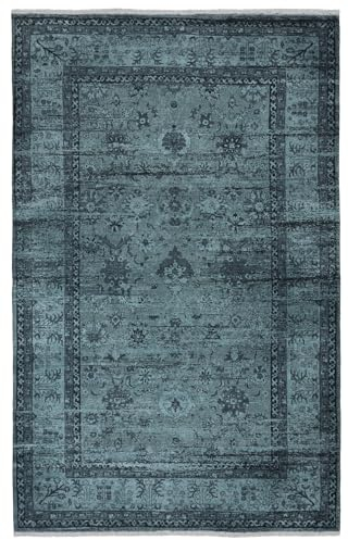 TESSO LIVING Alfombra Kilim Vintage Salón, Pelo Corto, Antideslizante, Lavable a máquina, Verde - 80cm x 150cm, Tapete Moderno de Pelo bajo, Super Suave, Flecos