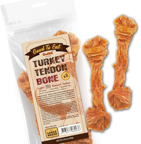 Gootoe Turkey Tendons for Dogs –All-Natural, Hypoallergenic Dog Treats, Rawhide Alternative, Long Lasting Puppy Chews, Healthy Dog Treats for Large Breeds, Bone (L), 2 Count Pack