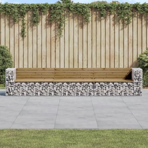 Générique Banc de Jardin Design Gabion 347x71x65,5cm Bois de pin imprégné,Bancs de jardin-3196256