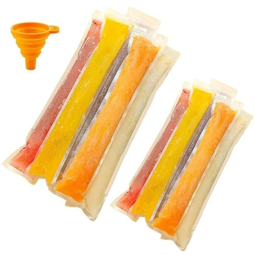 Lot de 100 moules à glace - Fermeture éclair - Pour le congélateur, les sucettes glacées, les bonbons ou les sucettes glacées - BPA avec entonnoir (2 tailles)