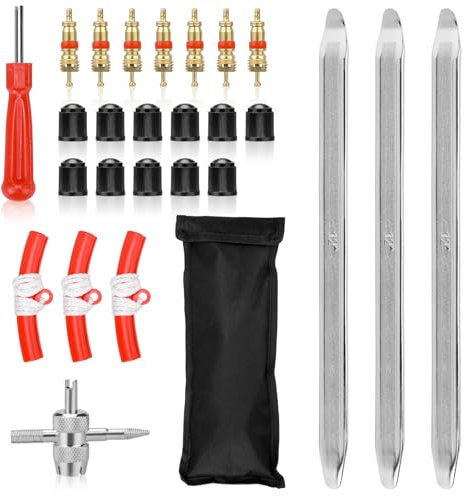 Kigniote Reifenmontierhebel Reifen Montiereisen 30 cm 27Stück Reifenmontage Werkzeug Reifenlöffel Montierhebel Reifenheber Motorrad E Scooter Auto Fahrrad mit 3 Felgenschutz Reifenmontiergerät