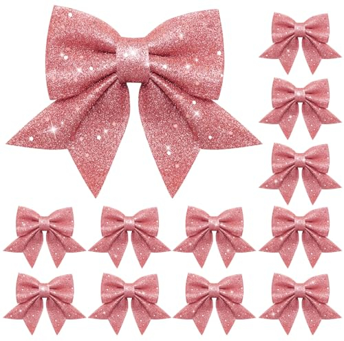 YSUVIN Arco dell'albero di Natale, 12 Pezzi Natale Fiocco di Natale, Decorazione Scintillante dell'albero di Natale, Adatto per Matrimoni di Natale, Compleanni e Feste, Rosa