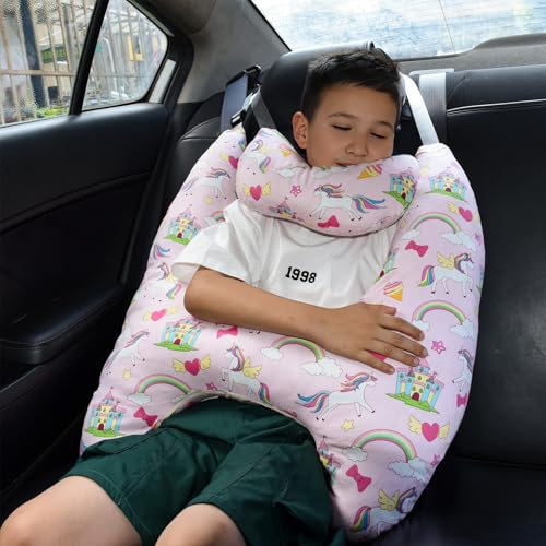 YAOZUP Coussin de Voyage pour Enfant Voiture, Oreiller Voiture Enfant H, Coussin Voiture Enfant Dormir, Lavable, Réglable Et Respirant, pour Les Longs Trajets En Voiture (Licorne)