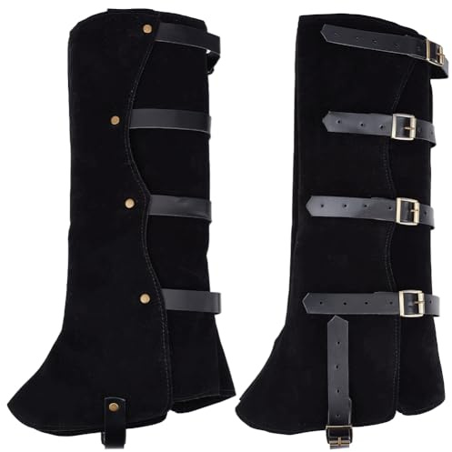 GORGECRAFT 2Stk Renaissance Stiefelüberzüge Ritter Pirat Steampunk Beinschützer Mittelalterlicher Schuhüberzug Renaissance Beinwickel Aus Kunstleder Für Halloween Cosplay Wikingerkostüm Schwarz