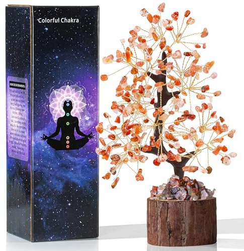 AWARDSEN Árbol de cristal de ágata roja, decoración de cristal de piedras preciosas rojas, árbol de la vida, árbol de dinero, decoración de escritorio, esoterismo espiritual, Feng Shui, regalos
