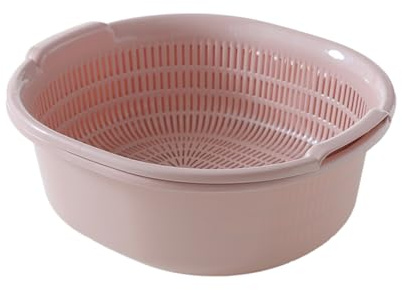 Cabilock Colino per Frutta e Verdura 2 in 1 in Plastica Rosa, Scolapasta Impilabile Ciotola Staccabile, Leggero e Salvaspazio per Cucina Domestica
