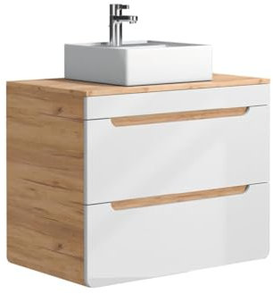 Vente-unique-Mobile per bagno sospeso con lavabo da appoggio 80 cm le e Bianco - ARUBA