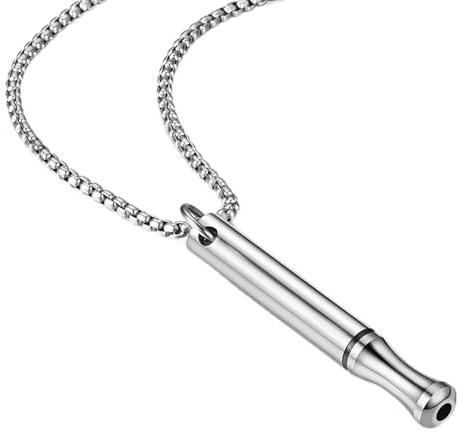 Flycppo Collar de Reducción de Estrés,Collar de Aliviar Ansiedad Dejar de Fumar,Silbato Acero Inoxidable para Hombre Mujer(Plata)