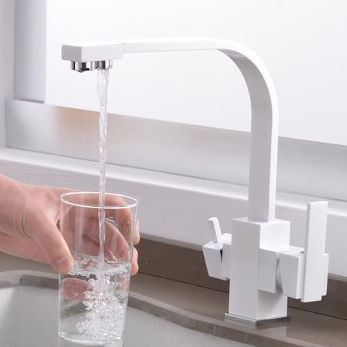 Kitchen Taps White Filter Tap 3 Way Tri-Flow Water Kitchen Sink Mixer Tap 3 in 1 Drinking Water Kitchen Sink Faucet