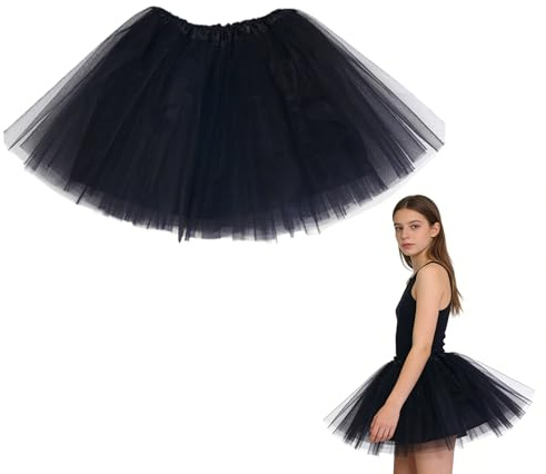 KHDULQ Jupe en Tulle pour Femme 40CM Jupe Tutu Rétro Noir Tutu en Tulle à Quatre Couches pour Adultes avec Doublure Idéal pour Les Carnavals, Les Bals et Les Fêtes