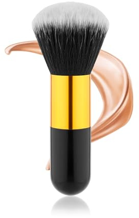 Gosknor Brocha Autobronceadora Facial, Grande Suave y Densa Bronceador Aplicador Brocha Autobronceador Kabuki Ideal para Broncear Protector Solar Rubor Base Maquillaje(Oro Negro)