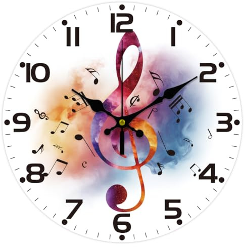 CHGCRAFT Bunte Noten Wanduhr Non-Ticking Clock 12 Zoll Runde Dekorative Wanduhr für Home Office Dekoration