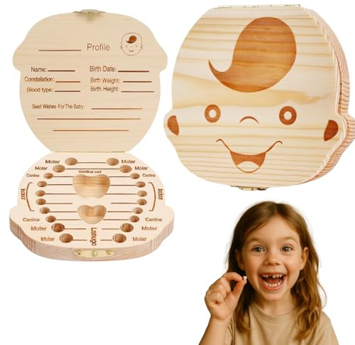 XYTAHDM Caja Dientes de Leche,Regalo en Madera de Souvenir, Caja de Madera para Guardar Dientes de Leche,Acumulación de Dientes,Personalizar Bebé Dientes Caja(Niño)