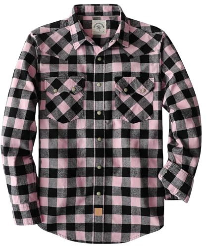 Dubinik® 6 oz Flanellskjorta för män Western Långärmad Bomull Snap Cowboy, XL