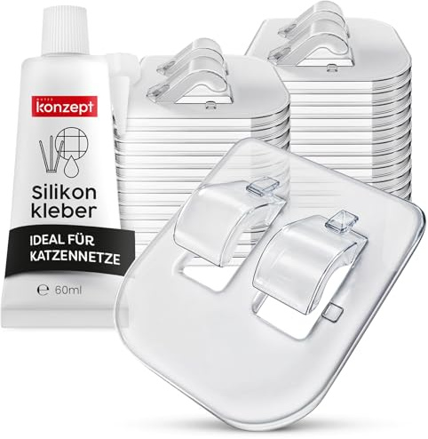 100 stycken självhäftande krokar för fastsättning för kattnät på balkongen, med monteringslim 60 ml, extra stark – transparent, liten, krok utan borrning, väderbeständig, lämplig för utomhusbruk