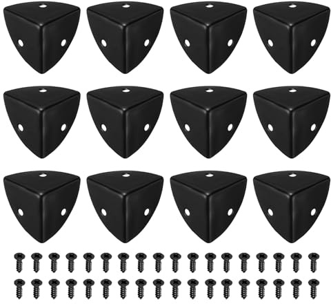 QUARKZMAN 12 Stück Metall Kantenschutz 28mm Dekorative Kisteneckenabdeckung Möbeleckenschutz Mit Montageschrauben Schwarz