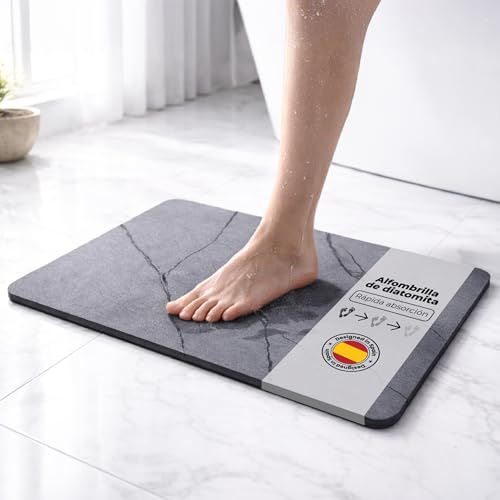 Alfombra Diatomita Baño 60x40cm - Secado Rápido, Antideslizante y Antibacteriana - Alfombrilla Baño - Piedra Diatomita - Diatomite Stone Bath Mat - Alfombra Natural - Escurreplatos Cocina Diatomeas