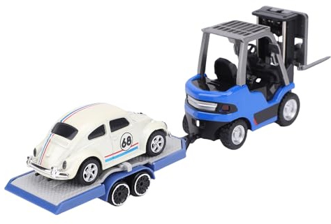 Dilwe Carrello Elevatore Telecomandato, Veicolo di Ingegneria per Carrelli Elevatori da Costruzione RC a Doppio Controllo 1/64 2.4Ghz con Rimorchio e Accessori (blu scuro)