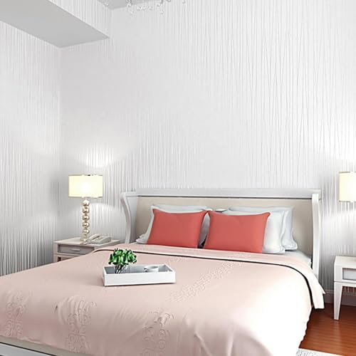 Anttyscar Striped Wallpaper Modern 3D Embossed Wallpaper White Mix Plain Thick Textured Wallpapers for Bedroom Adults Teenager Living Room Lounge Hallway Hall A