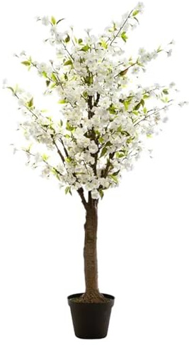 PEGANE Plante Artificielle Cerisier avec Fleurs artificiels Coloris Blanc avec Pot -Longueur 100 x Profondeur 100 x Hauteur 200 cm