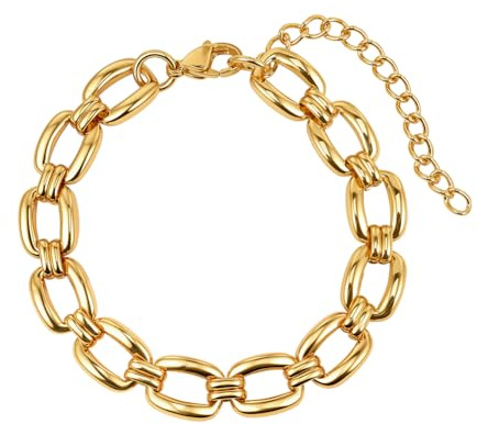 Bellitia Jewelry Pulsera Cadena Cubana Acero Inoxidable Hombre Mujer, Dorado, Pulseras Cubanas Cadenas Eslabones Regalos Parejas