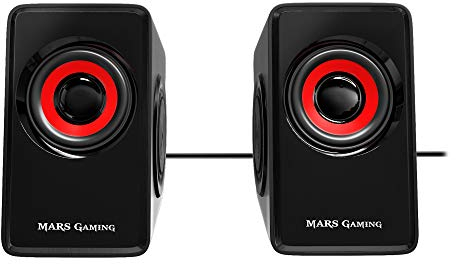 MARSGAMING MS1, altavoces 10W, subwoofer, Jack 3.5mm, Pc/Mac/smartphone/tablet, Negro/Rojo