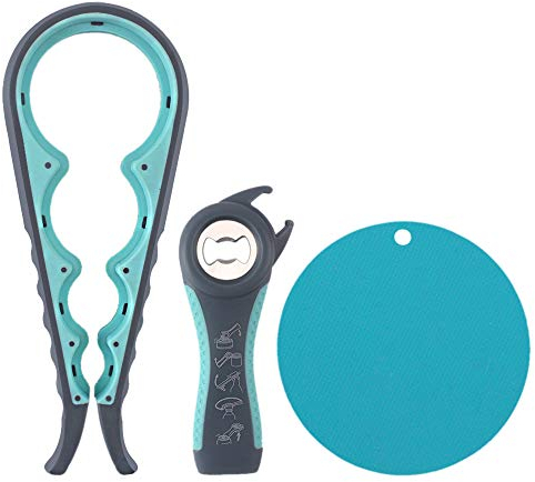 Starchef Jar Opener Set Get Off Lids Easily for Senior,Arthritis and People with Low Strength, Anti-Slip Durable Can Jar Bottle Opener,with Can Opening Pad for Bonus(Blue)