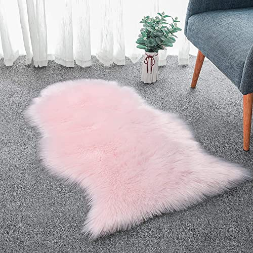 HLZDH Synthetisches Schaffell, fühlt Sich an wie echte Wolle, Teppich aus Kunstfell, Man-Made Luxus Wolle, Sofakissen (50 x 80 cm, Rosa)