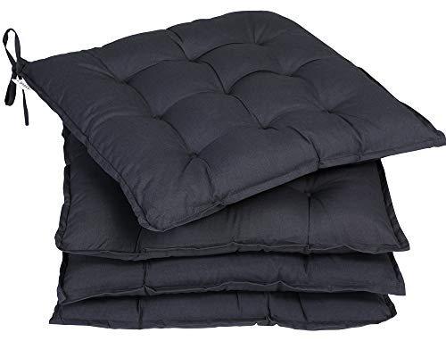 DETEX® Sitzkissen Stuhl 4er Set 55% Baumwolle Wasserabweisend 44x44cm Visko-Effekt Waschbar Stuhlkissen Sitzpolster Gartenstuhl Sitzauflage Anthrazit