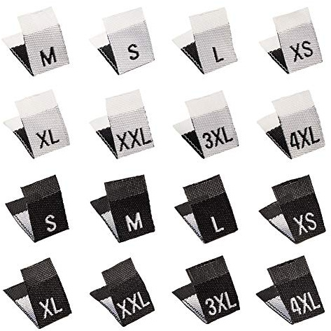 NBEADS 480 Stück Adult Size Label, 8 Größen Bestickte Etiketten Etiketten Tags Für Kleidung Nähen Nähen Auf Kleidung, 18x12.5x1 mm