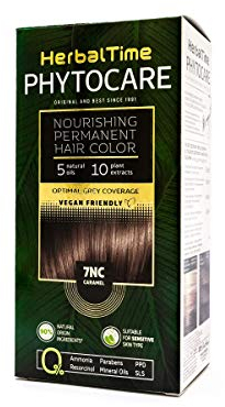 Herbal Time Phytocare Teinture permanente pour cheveux Couleur caramel 7NC | teinture capillaire naturelle professionnelle | Nourrissez et protégez vos cheveux | Sans ammoniaque, PPD et SLS | 124,5ml