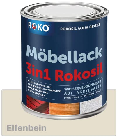 ROKO Möbellack - 3,6 Kg - Elfenbein - 3in1 Möbelfarbe auf Wasserbasis - Seidenmatt - Für Holz, Metall & Kunststoff