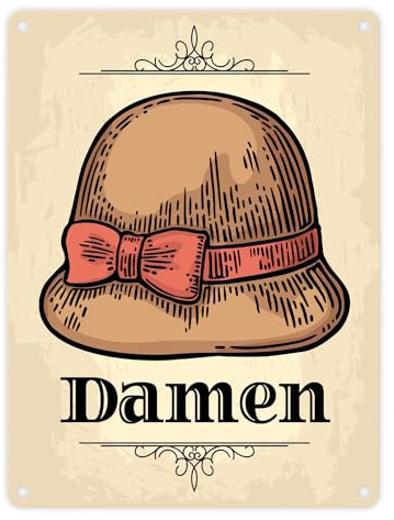 Vintage Damen WC Schild mit Damenhut in beige