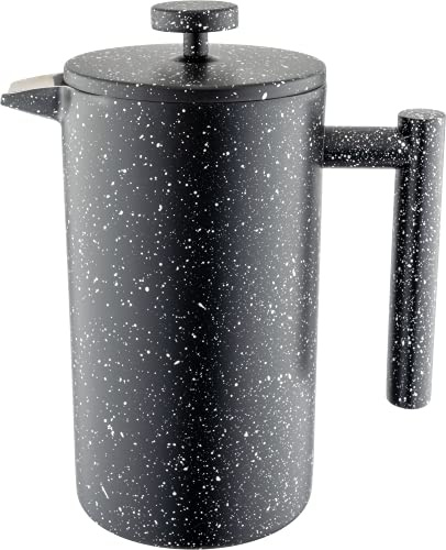 Café Olé CFD Granite Cafetera, cuerpo de doble pared de acero inoxidable 18/10 y filtro de malla, acabado efecto granito negro, 1000 ml (8 tazas de espresso o 4 tazas grandes)
