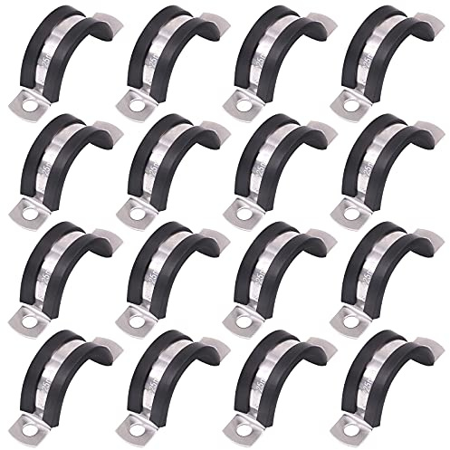 Glarks 16Pcs 25MM 2 Hole U-Tube Strap Clamp Set 304 Stainless Steel Rubber Cushion Rigid Pipe Strap U Bracket Tube Strap Assortment Kit For Pipe Tube Fixing (25mm)