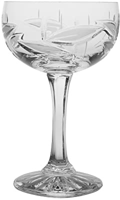 Barski Champagne Glasses - Flute - Saucer - Belle Coupe - Set of 6 Glasses - Hand Cut Crystal - Frosted Leaf Design - Each Glass is 6 oz Made in Europe