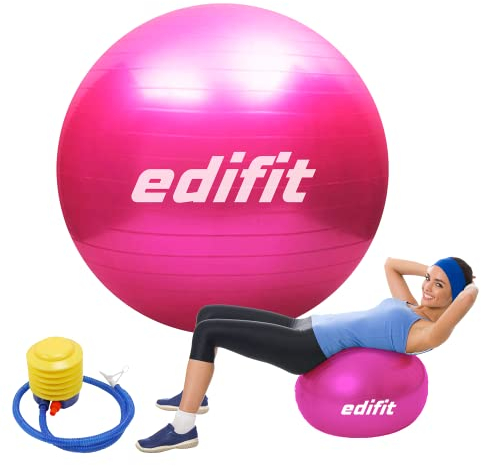 EDIFIT, Gymnastikball, 55, 65 und 75, Pezziball, Einschließlich Inflator, Pilates Ball, Sitzball, Pilates, Yoga Ball, Gymnastik (65 cm, Rosa)
