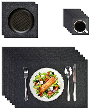 TANNDESIGN - 6er Tischset aus recycelten Plastikflaschen (Filz-Set) in edles Dunkel-Grau - Platz-Set aus 6X Teller-Untersetzer, 6X Glas-Untersetzer & 2X Topf-Untersetzer - Platzdeckchen Tisch-Set