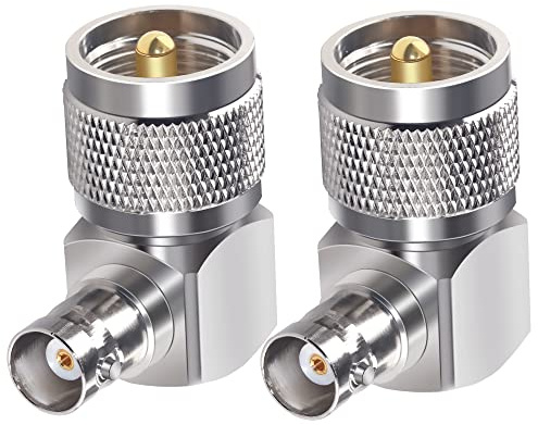 TUOLNK UHF PL259 auf BNC Buchse Winkeladapter 90° UHF RF Koaxialverbinder | L-förmiger rechtwinkliger UHF Stecker auf BNC Buchse Anschluss für Koaxial-Verlängerungskabel,Lieferung 2 Stück