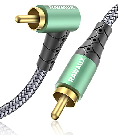 RAWAUX 90 Grad Gewinkelt Cinch Audio Kabel -10M Chinch auf Chinch Stereo Audiokabel, Rechtwinkliges Subwoofer Kabel für Verstärker, Lautsprecher, Soundbar, Heimkino und HiFi Systeme