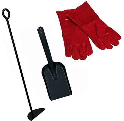 AB Tools D Ash Rake Scraper, Shovel & Gloves Wood Burner Fire Coal Steel Metal Black