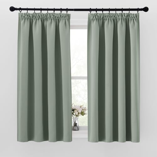 PONY DANCE Short Curtains for Kitchen - Sage Green Thermal Insulated Blackout Curtains Light Blocked Privacy Protection Window Treatments Panels for Small Window, W46 X L45, 2 Panels