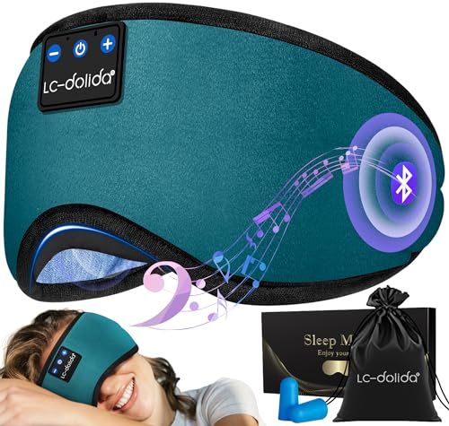 LC-dolida Schlafmaske mit Kopfhörer Seitenschläfer Schlafmaske Bluetooth Waschbar Lichtblockierende Schlafbrille mit Mikrofon für Reisen Nickerchen Yoga Meditation Schlafen