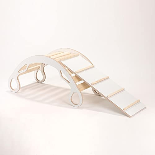 Need Sleep Zofia Kletterbogen mit Kissen und Rutsche für Kinder Klettergerüst Indoor MDF (Hellgrau, 100x51x50 cm)
