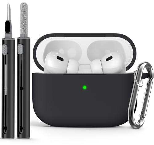 Inesore Compatible with Airpods Pro 2 Custodia Cover,Silicone Protective Case for Apple Airpods Pro 2nd/1st Generation Charging Case with Keychain and Cleaner Pen,for Women Men-Black