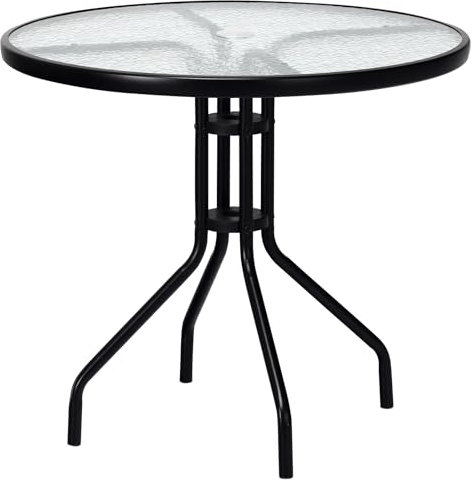 COSTWAY 5 Piece Patio Bistro Set, Garden Dining Furniture With 4 Folding Chairs and Tempered Glass Table, Outdoor Conservatory for Balcony Deck Yard Poolside (Round Table)