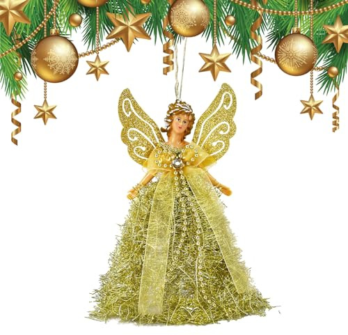 Lyricalist Ángel de la Parte del árbol de Navidad - Árbol de Navidad Estrella Ángel Cima de árbol | Figuras de ángel Lindas, Colgante en Forma de Estrella, decoración de Paredes, armarios