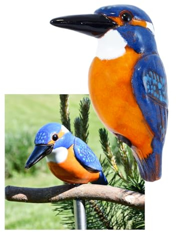 Midene Gartenstecker Keramik Handgefertigt - Gartendeko für Draußen Wetterfest - Garten Deko Keramik - Vogel Gartenfiguren & Gartenstatuen - Eisvogel